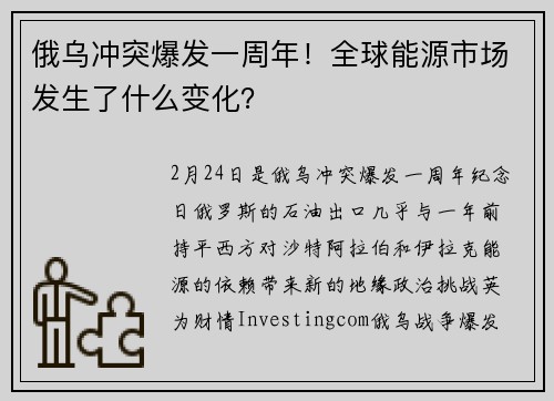 俄乌冲突爆发一周年！全球能源市场发生了什么变化？ 